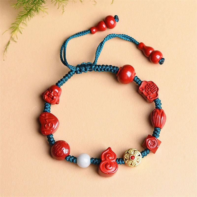 Natürliches Zinnober-Armband mit Om Mani Padme Hum-Segen