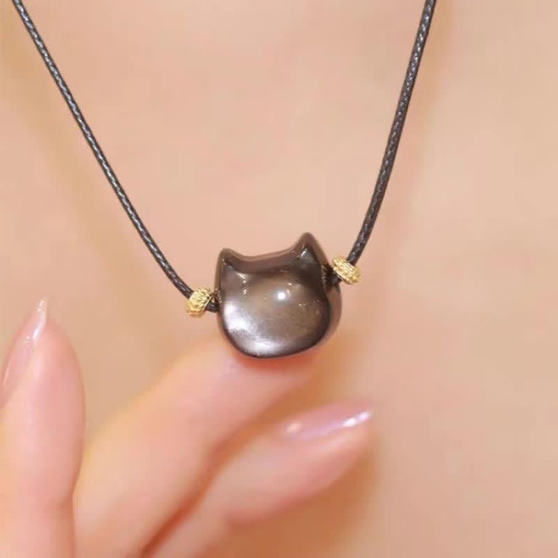 Gold Sheen Obsidian Bracelet with Lucky Cat Paw Charm for Protection