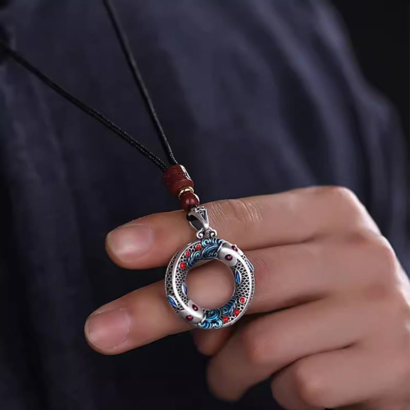 Copper Koi Fish Necklace Peace Buckle for Wealth & Luck