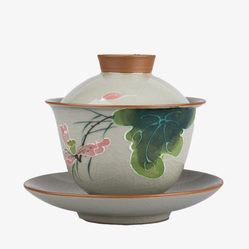 Zen Ceramic Lotus Koi Fish Gaiwan Teacup 140ml
