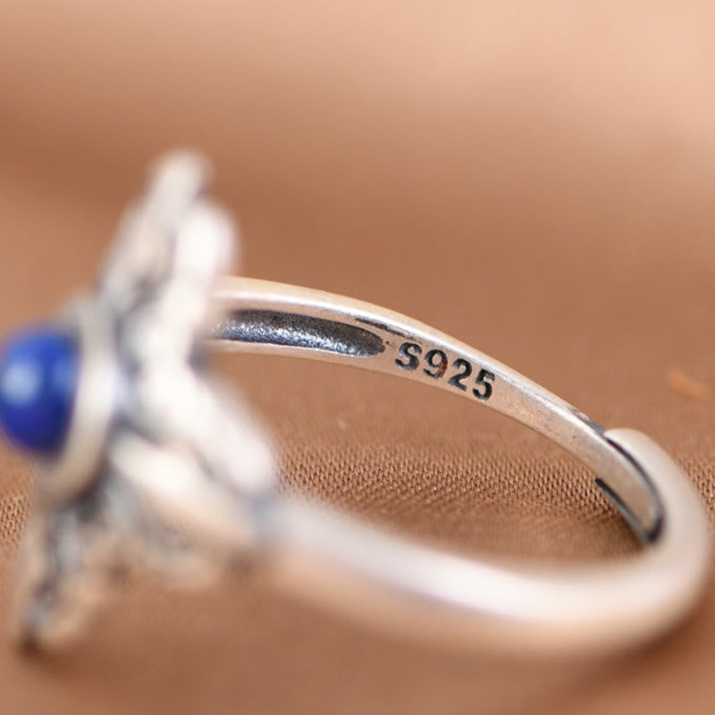 Adjustable Lazurite Ring in 925 Sterling Silver for Positivity