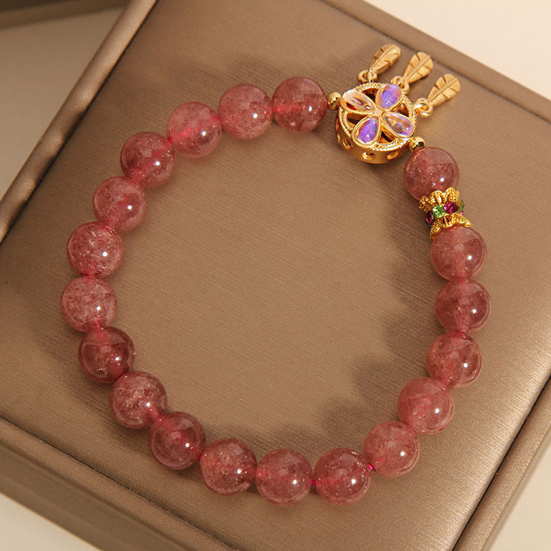 Strawberry Quartz Love Bracelet with Clover Dreamcatcher Charm