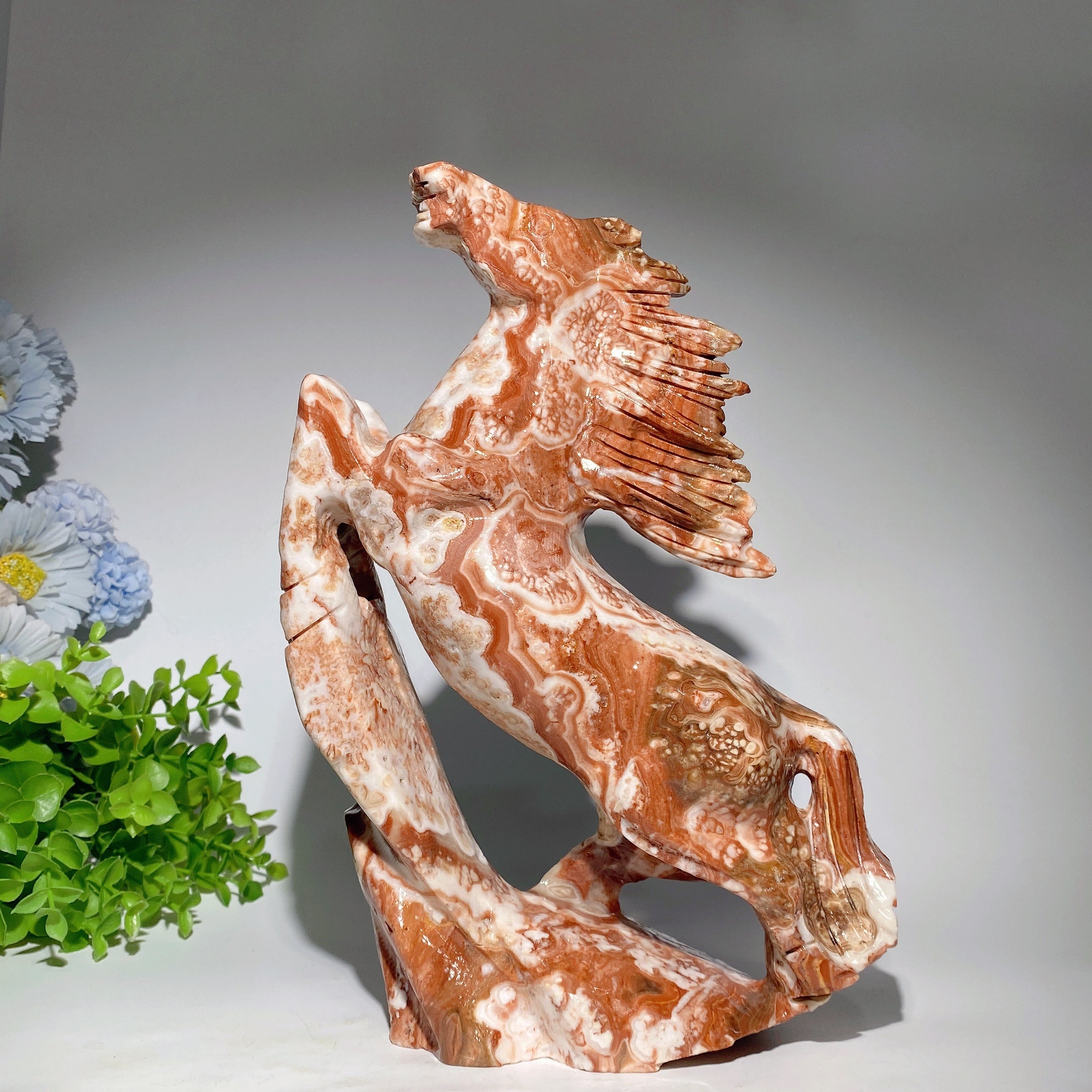 18cm Chocolate Calcite Rearing Horse Crystal Animal