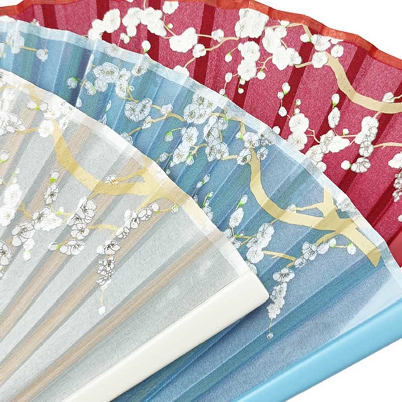 18 cm großer chinesischer Faltfächer aus Seide mit Kranich-Pflaumenblüte