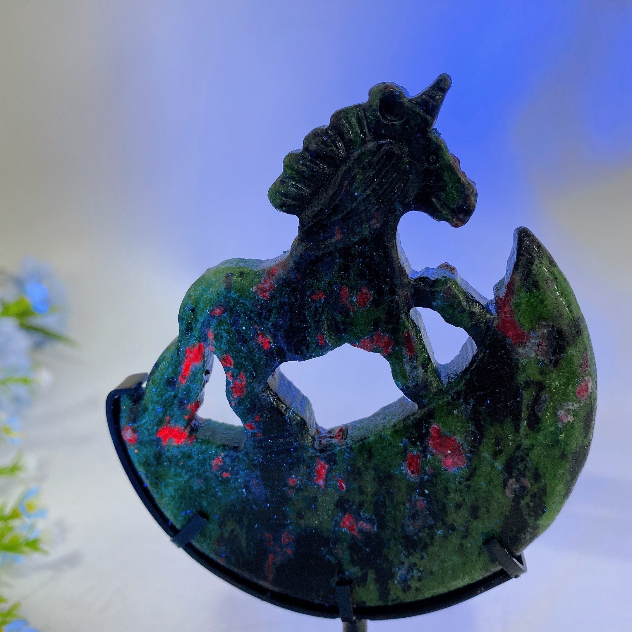 18cm Crystal Unicorn on Moon Carving Spiritual Figurine