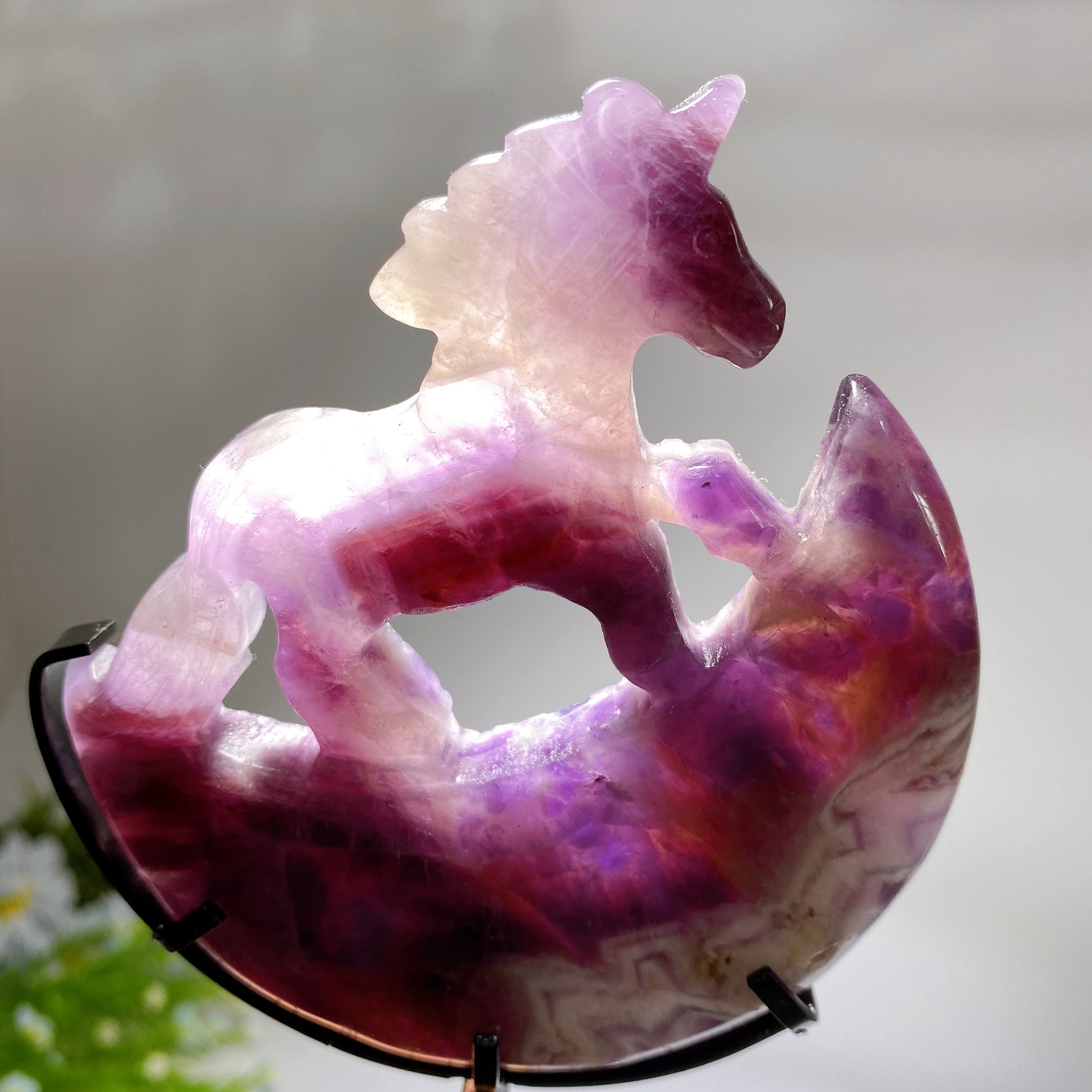 18cm Crystal Unicorn on Moon Carving Spiritual Figurine