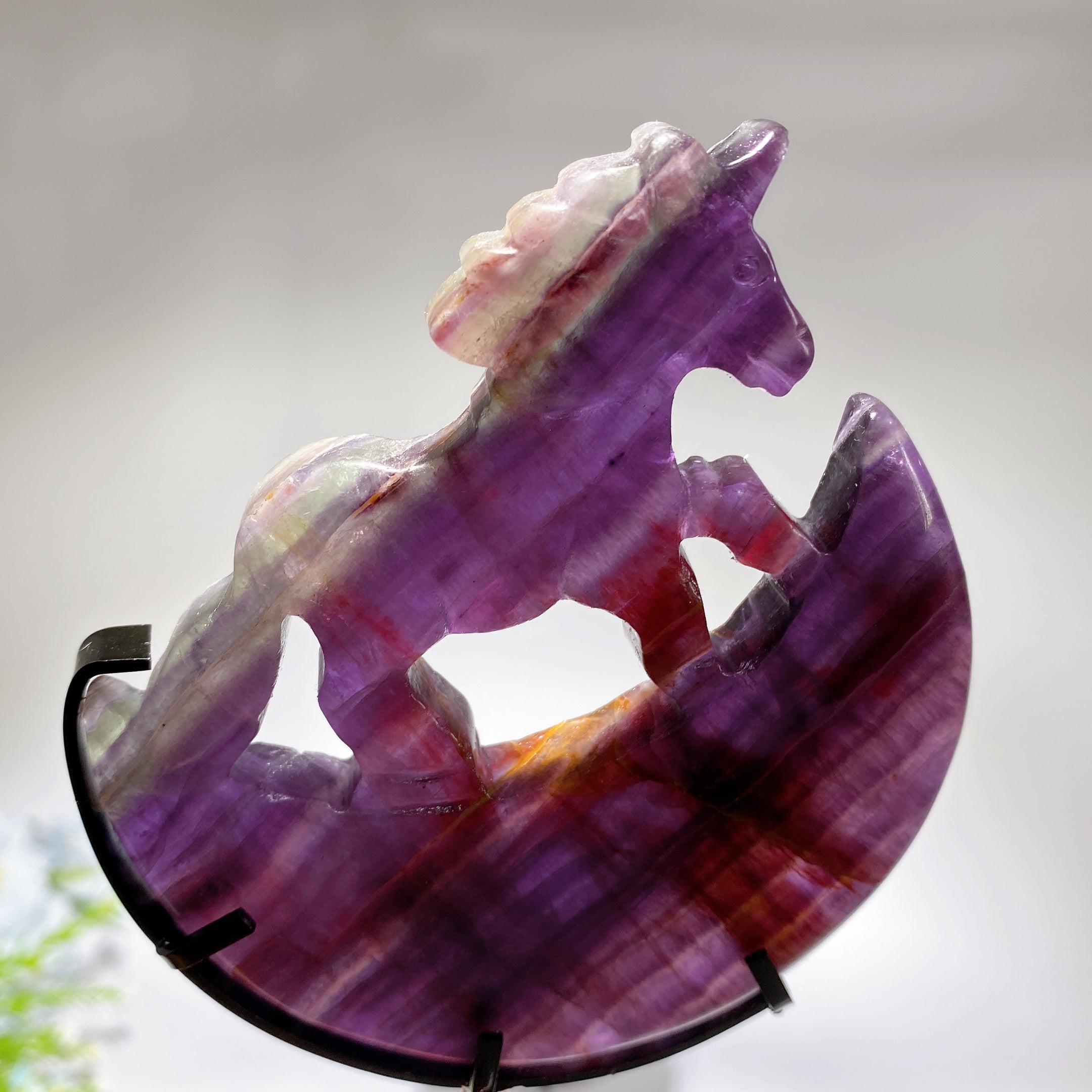 18cm Crystal Unicorn on Moon Carving Spiritual Figurine