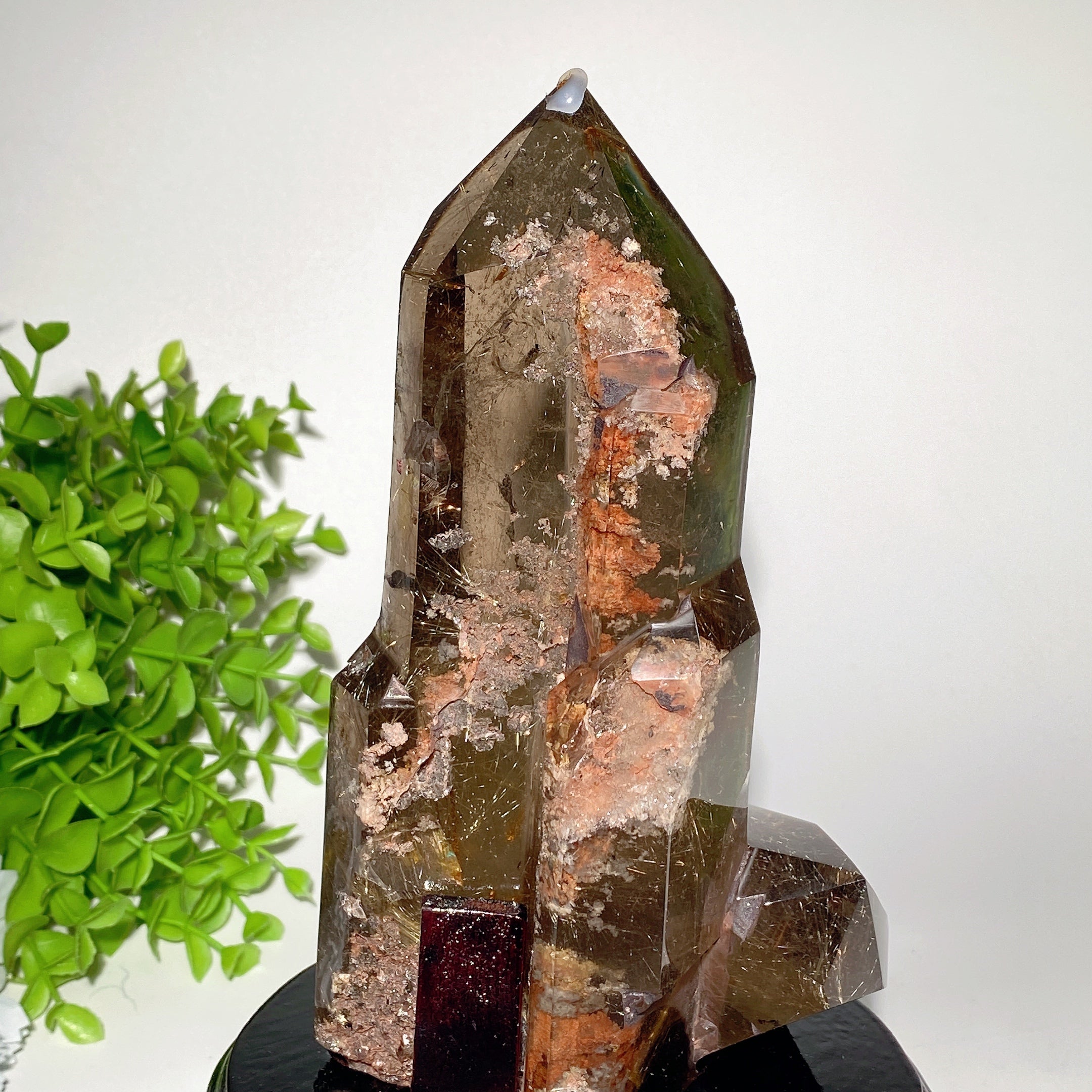 18 cm goldener Rutilquarz-Kristallturm mit Ständer