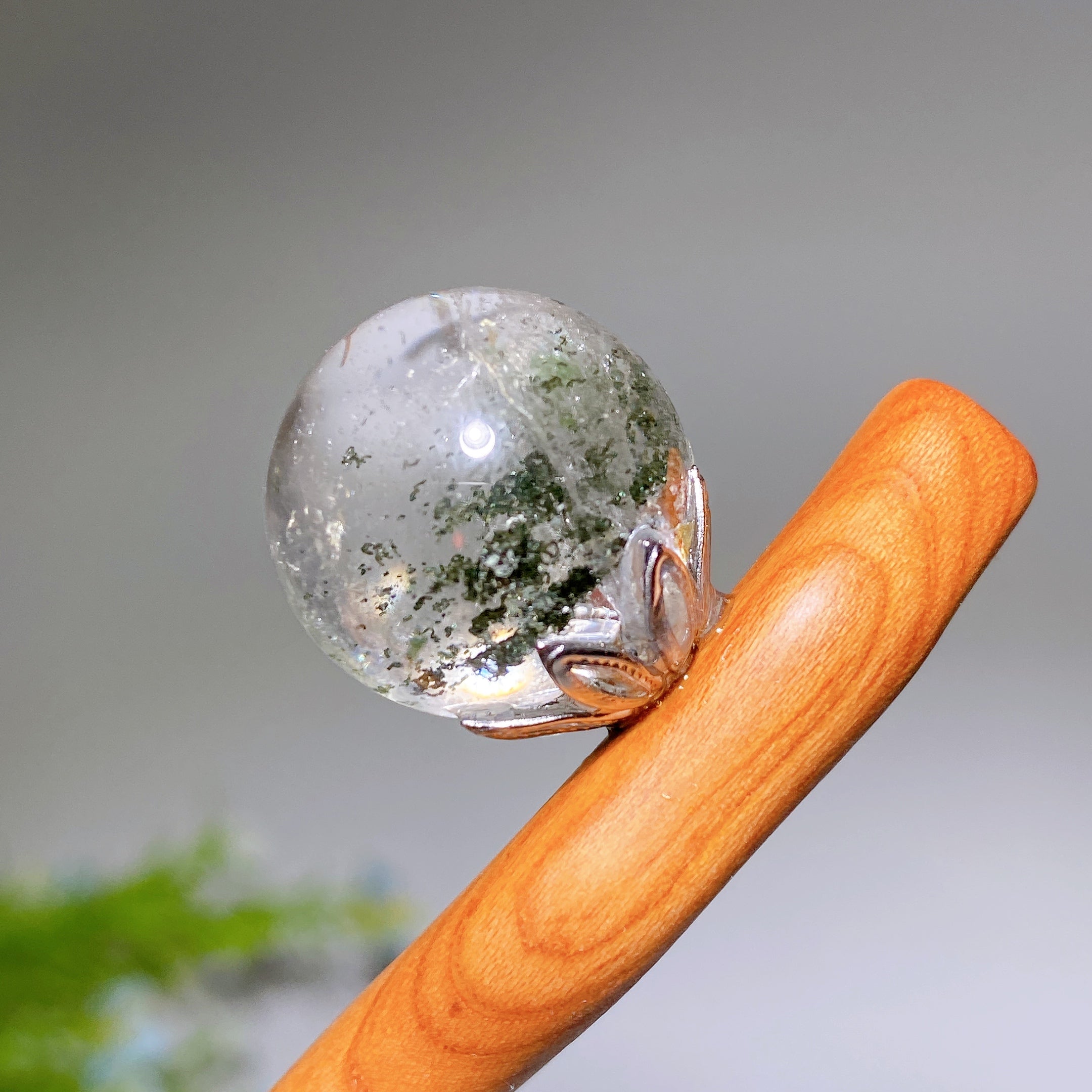 18cm Rutilated & Garden Quartz Wooden Hairpin