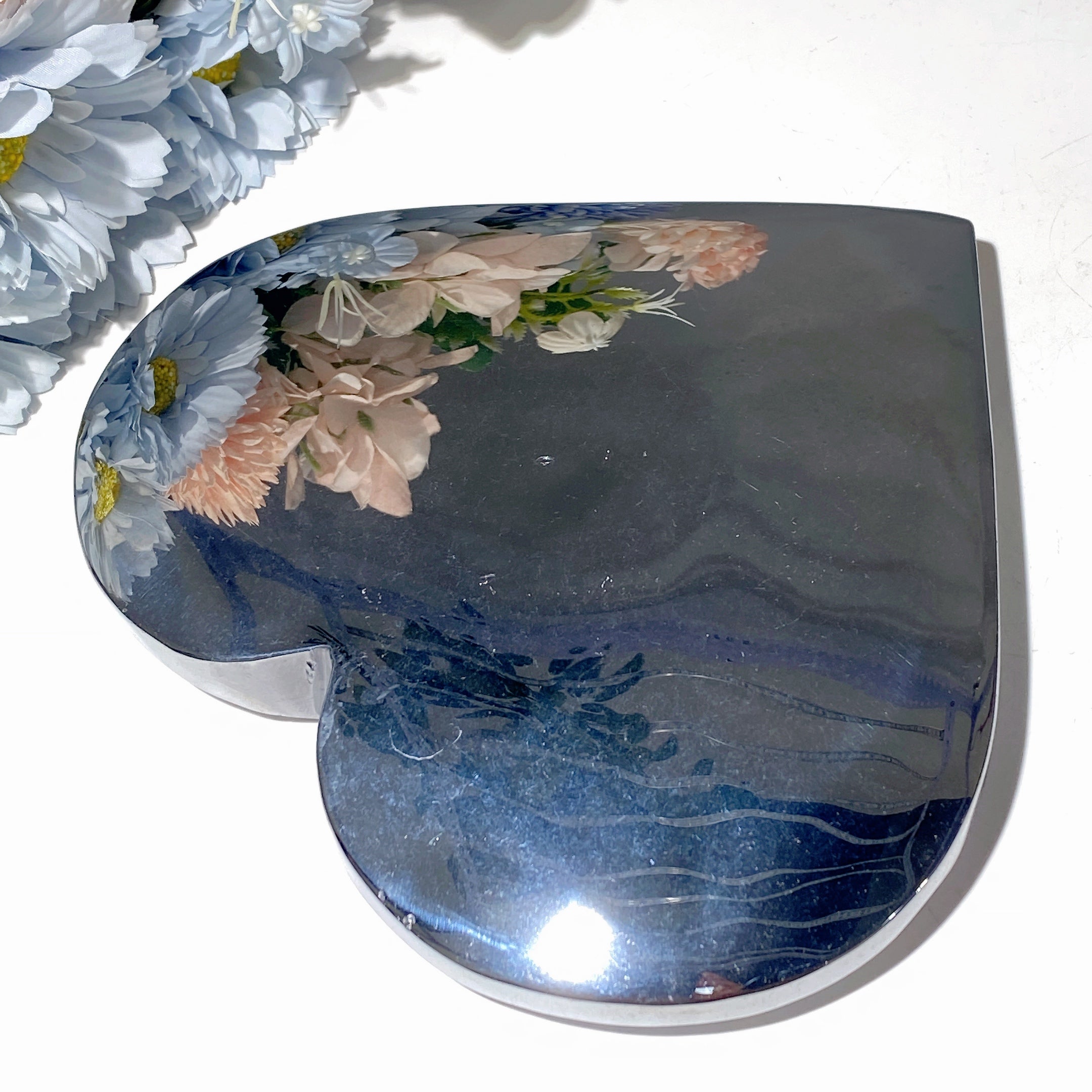 18cm Terahertz Silver Heart Crystal Carving for Healing