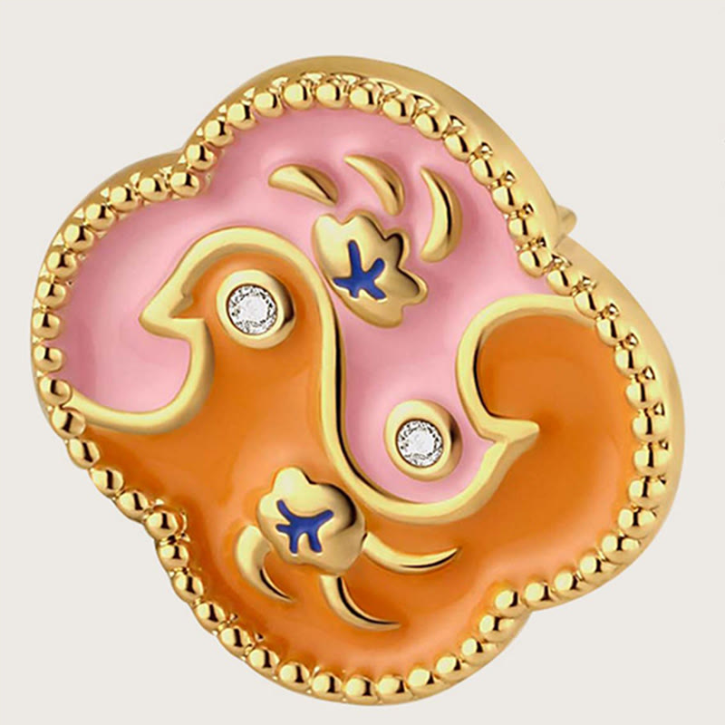 18 Karat vergoldetes Kupfer-Schmuckset mit zwei Vögeln und Zirkonia