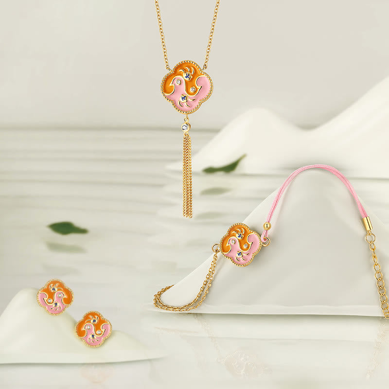 18 Karat vergoldetes Kupfer-Schmuckset mit zwei Vögeln und Zirkonia