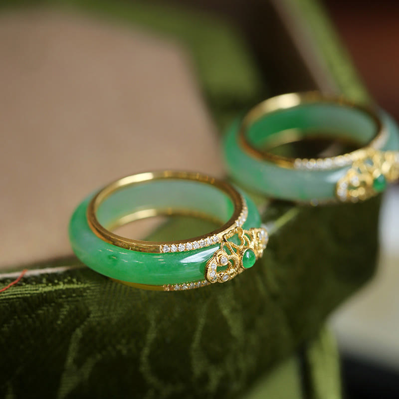 18 Karat vergoldeter grüner Chalcedon-Stärke-Unisex-Ring