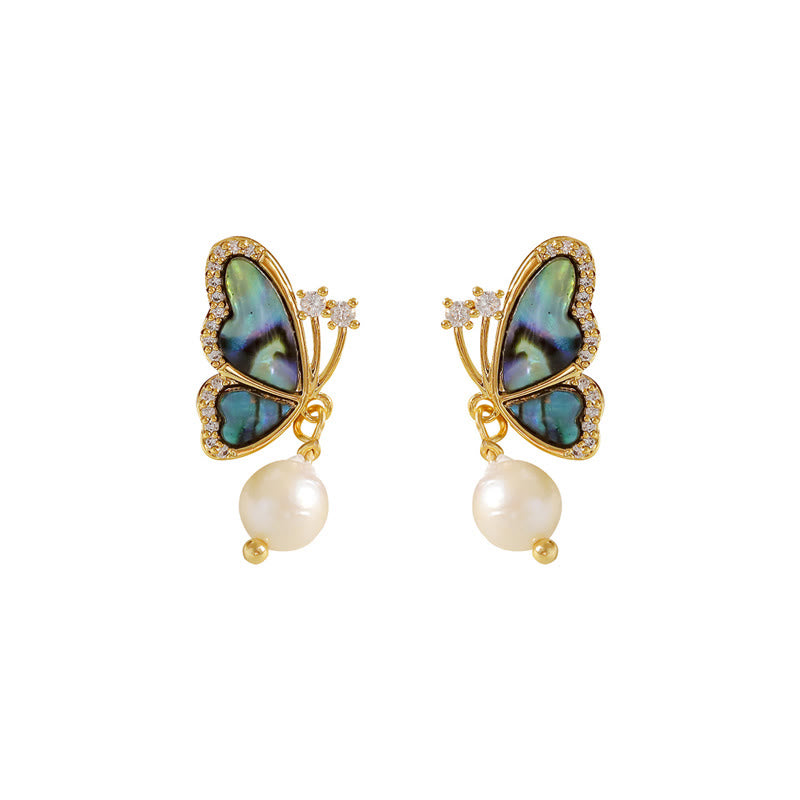 18 Karat vergoldete Perlen-Ohrstecker mit Schmetterlingsmotiv