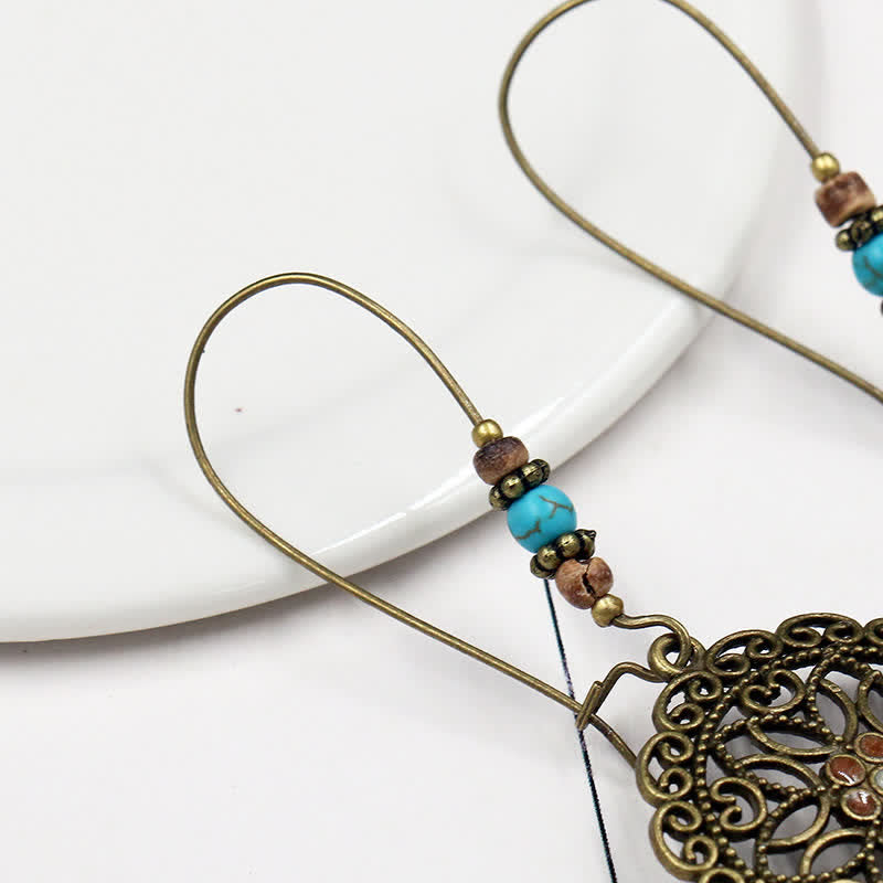 Copper Spiritual Earrings With Flower Design for Luck & Abundance