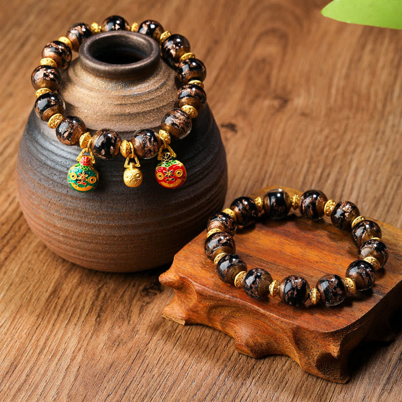 Gold Swallowing Beast Liuli Glass Bead Spiritual Bracelet 12mm
