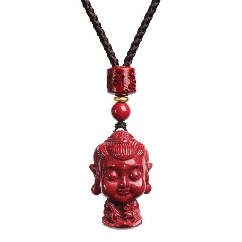 Natural Cinnabar Chinese Zodiac Necklace with Natal Buddha Protection