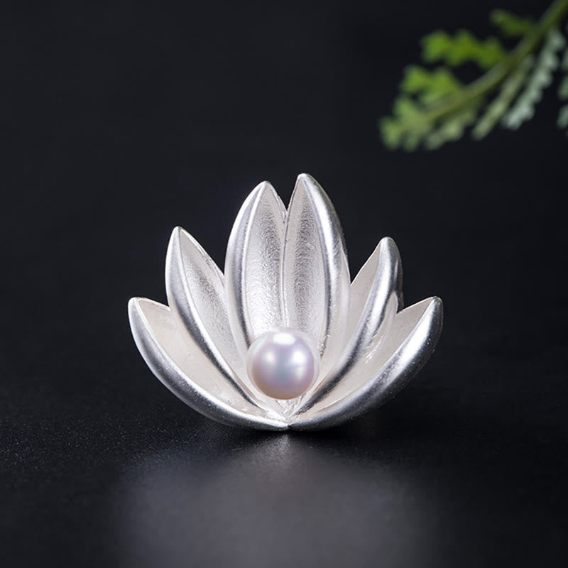 925 Sterling Silver Lotus Flower Pearl Brooch for New Beginnings