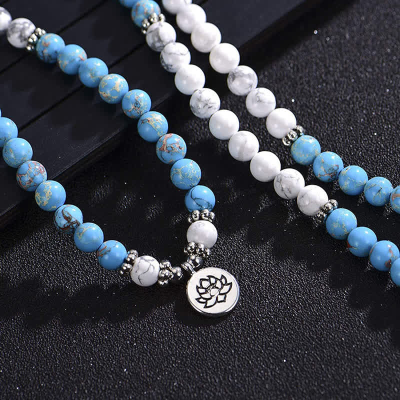 108 Beads White Turquoise Empe Stone Lotus Blessing Bracelet