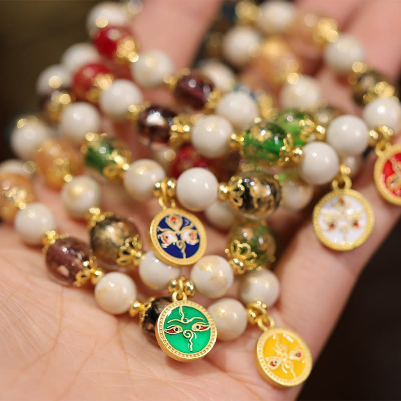 Tibetan Liuli Glass & Porcelain Charm Bracelet for Wealth