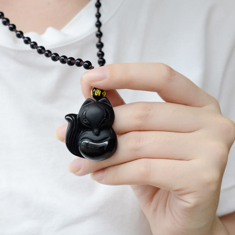 Obsidian Amulet Necklace with Tiger Eye & Ice Obsidian Stones