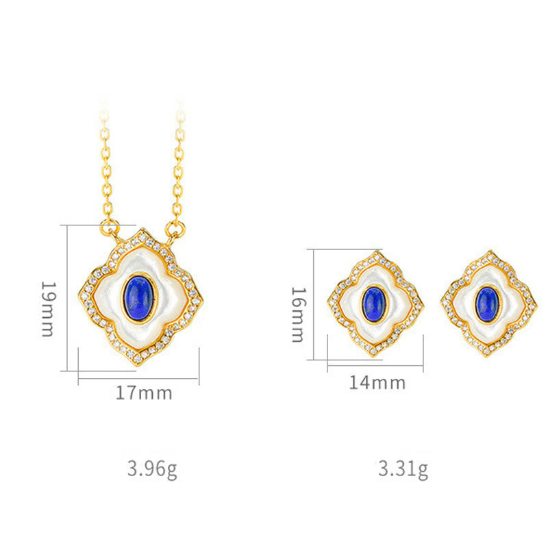 Sterling Silver Tridacna Lazurite Spiritual Necklace & Earrings Set