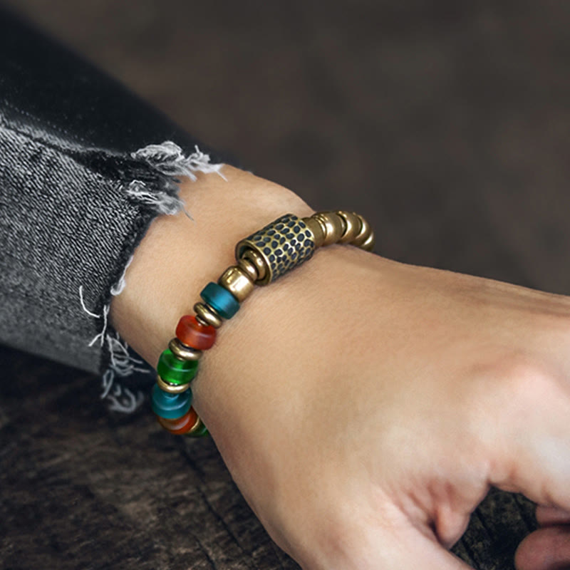 9mm Copper Colorful Glass Beads Spiritual Bracelet for Wealth
