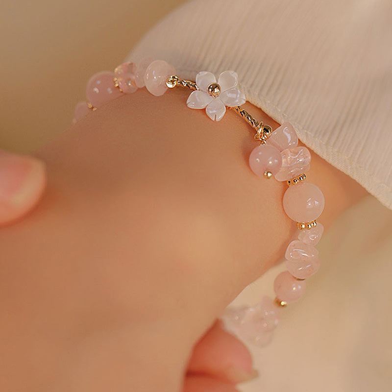 14k Gold Plated Pink Crystal Flower Love Bracelet 8mm