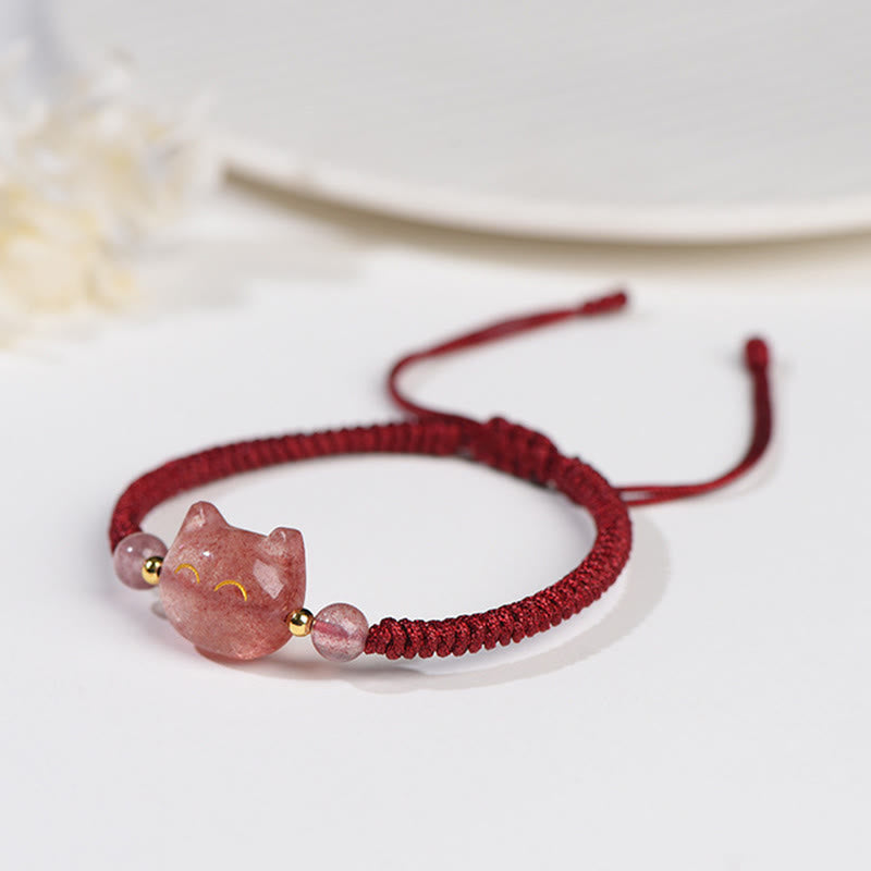 Unisex Silver Sheen Obsidian Strawberry Quartz Protection Bracelet