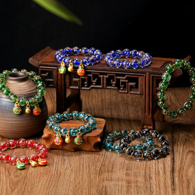 Gold Swallowing Beast Luminous Liuli Glass 12mm Bracelet