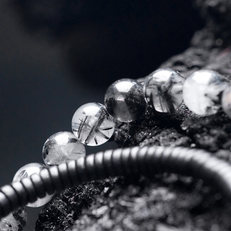 Schwarzes Rutilquarz-Weisheitsarmband 8 mm für Balance