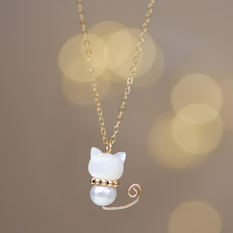 14K Gold Plated Jade Luck Cat Pendant Necklace