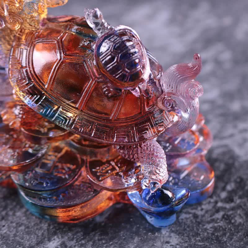 Handmade Liuli Feng Shui Dragon Turtle Art Piece for Luck