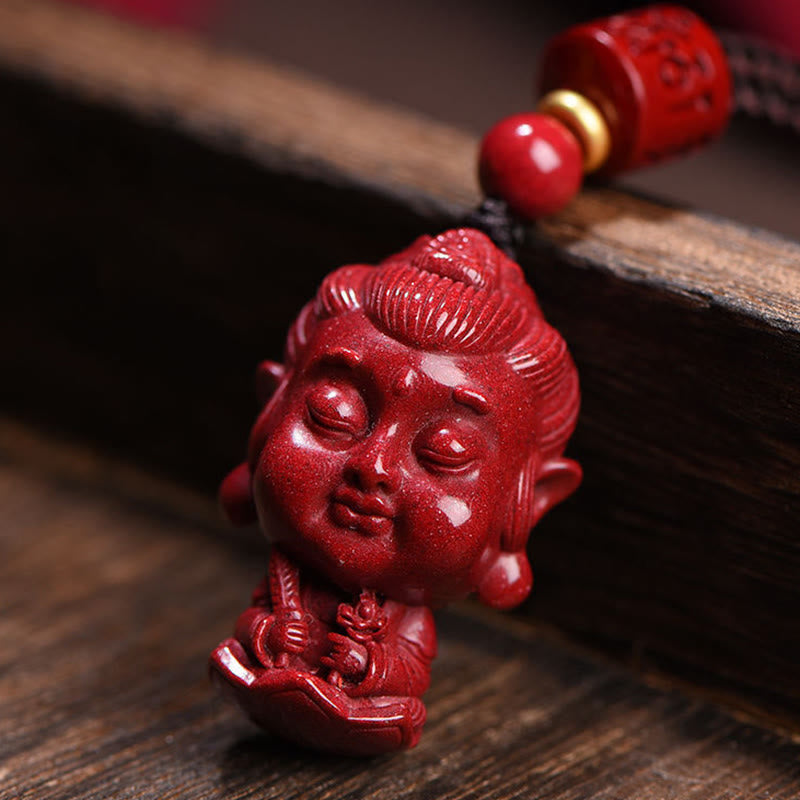 Natural Cinnabar Chinese Zodiac Necklace with Natal Buddha Protection