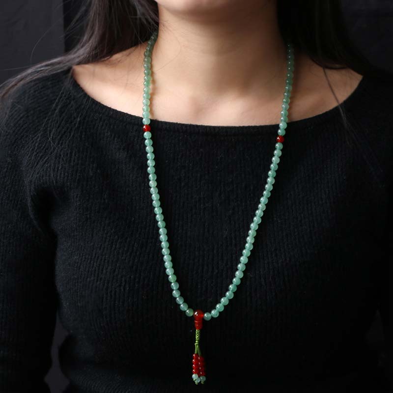 108 Bead Mala Bracelet Green Aventurine & Red Agate for Luck