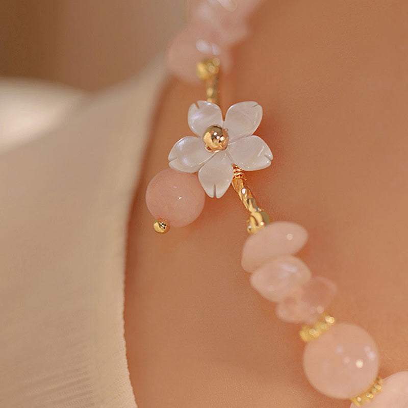 14k Gold Plated Pink Crystal Flower Love Bracelet 8mm