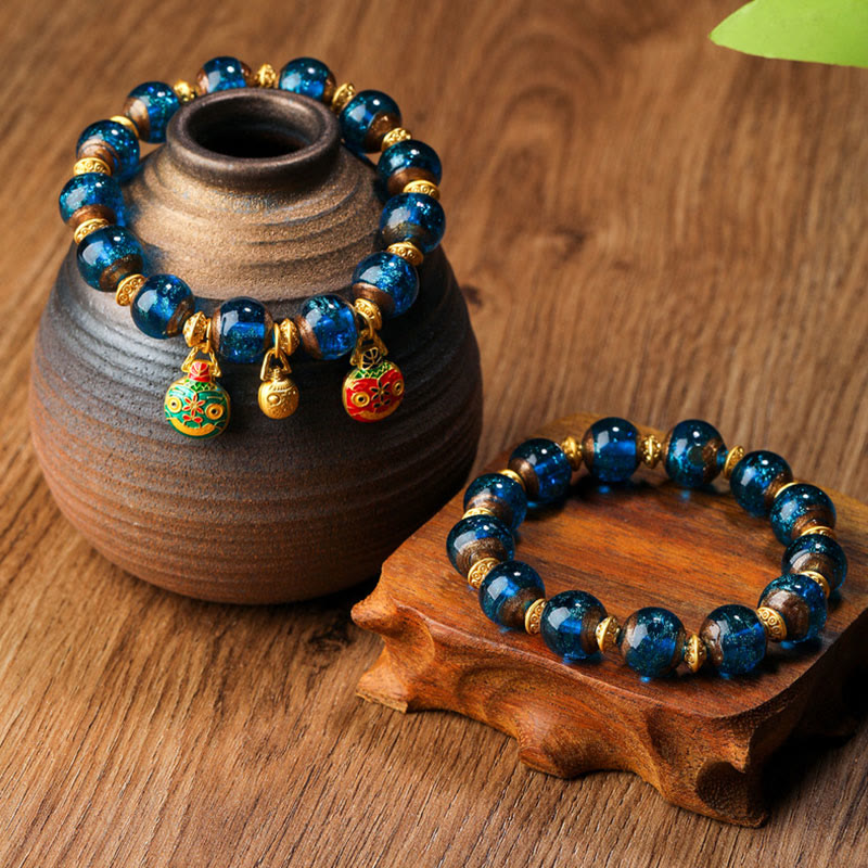 Gold Swallowing Beast Liuli Glass Bead Spiritual Bracelet 12mm