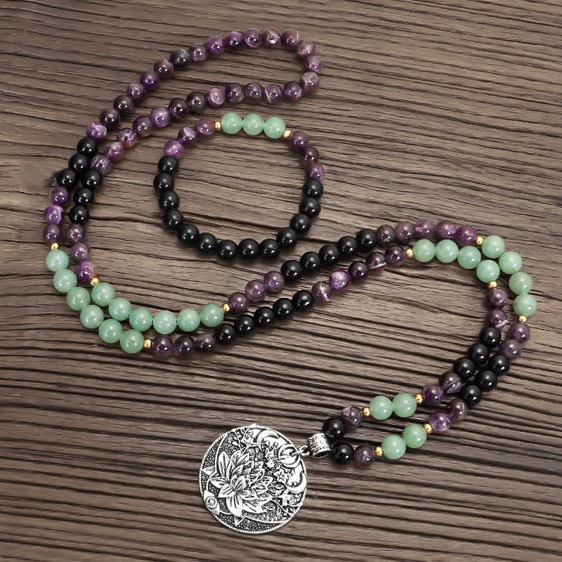 108 Beads Amethyst Green Aventurine Meditation Bracelet
