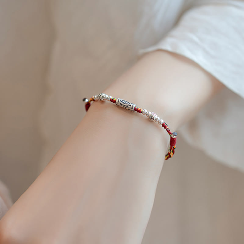 925 Sterling Silver Koi Fish Luck Bracelet with Red String