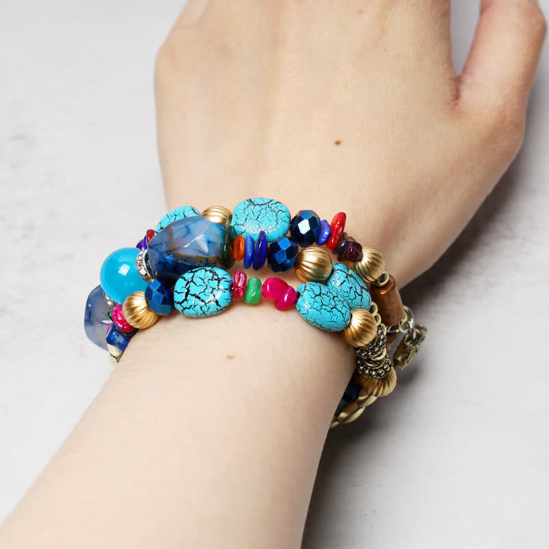 Multilayer Turquoise Agate Blessing Bracelet 6.5cm