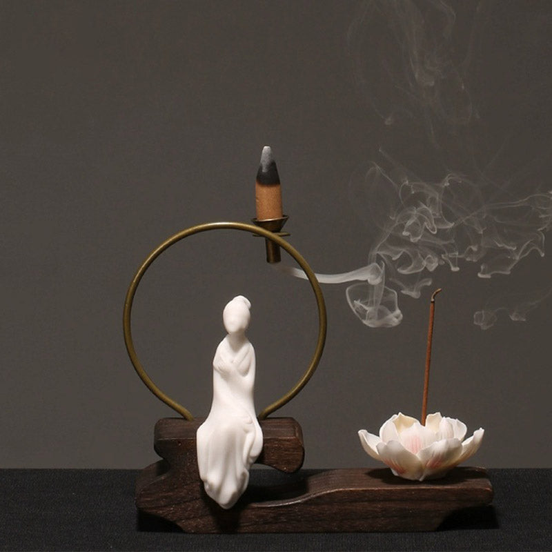 Ceramic Lotus Meditation Incense Burner for Calm & Sleep