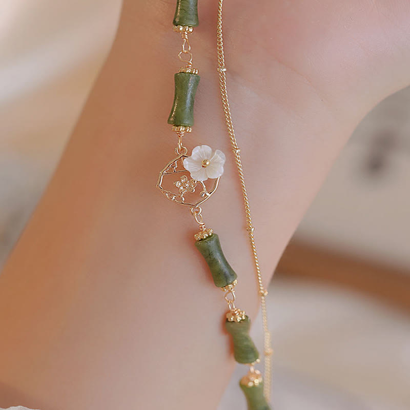 14k Gold Plated Peridot Spiritual Bracelet with Bamboo Flower