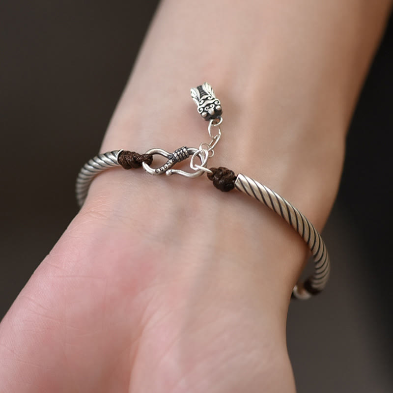 999 Sterling Silver Bamboo Cicada Luck Bracelet for Wealth