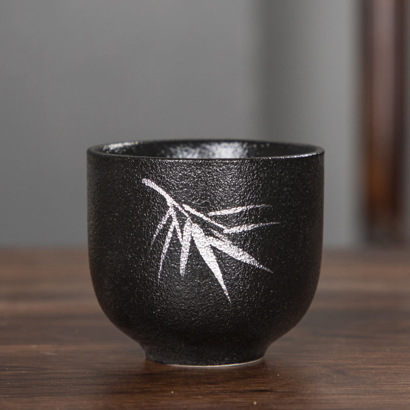 95ml Hand Painted Black Pottery Lotus Flower Ceramic Tea Cup