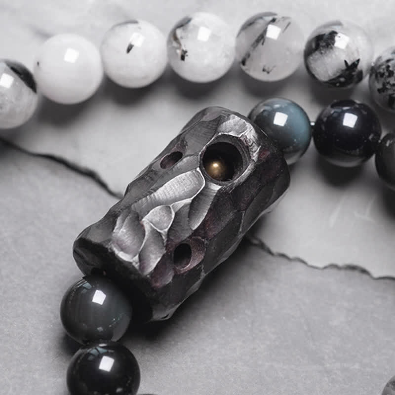 Schwarzer Rutilquarz Klarquarz Paar Armband 8mm