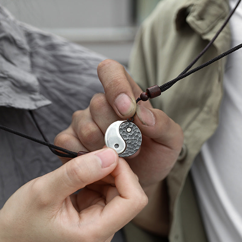 990 Sterling Silver Yin Yang Balance Necklace Pendant