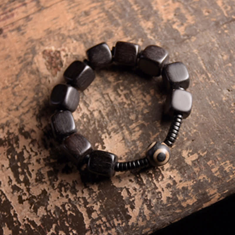 Unisex Ebony Wood Dzi Bead Spiritual Bracelet for Strength