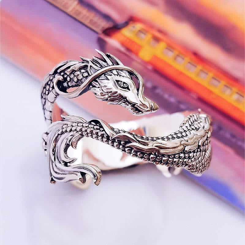 Vintage Dragon Pattern Protection Ring Zinc Alloy