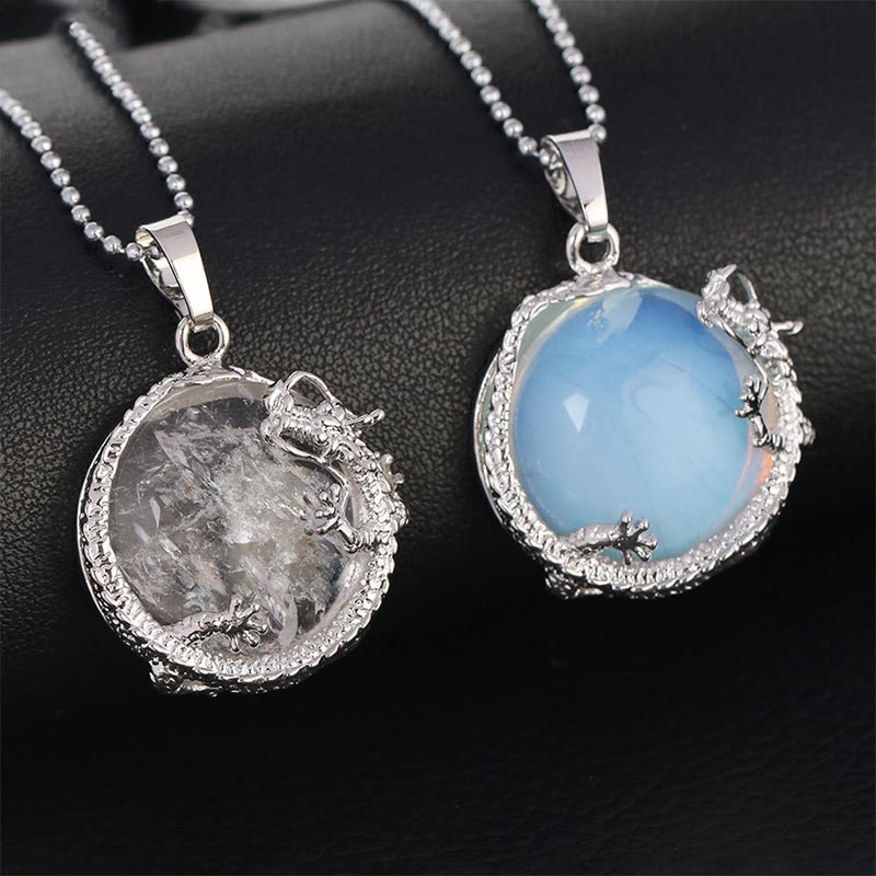 Natural Quartz Crystal Dragon Necklace Healing Energy Pendant
