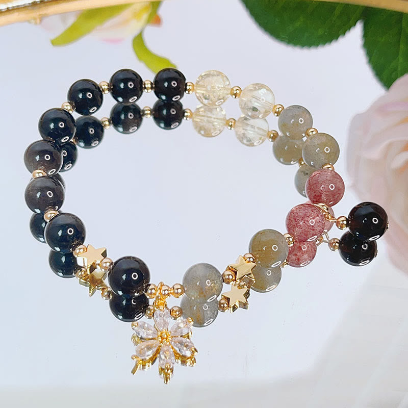 Silver Sheen Obsidian Protection Bracelet with Love Heart Charm